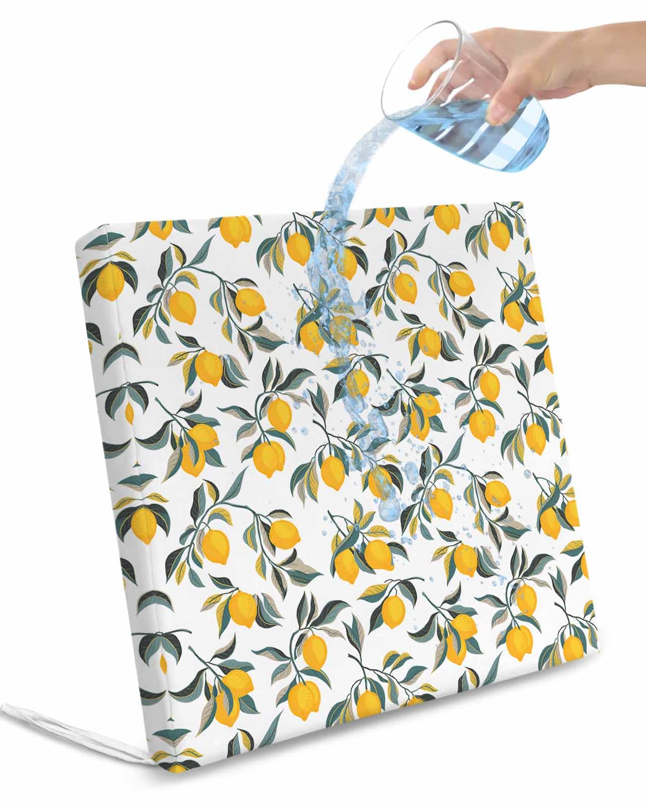 2 Pack Lemon Leaves Waterproof Cushion Covers with Ties, Outdoor Patio Chaise Lounge Chair Seat Cushion Slip Covers Replacement(Only Cover) Summer Botanical 20