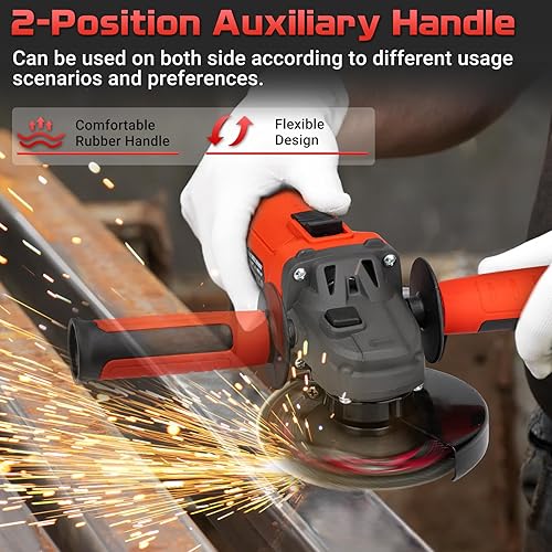 Miniatura 3 de SHALL Amoladora angular de 4-12 pulgadas, 11000 RPM, 4 amperios con 2 protecciones, 3 discos de corte, 3 muelas, mango antideslizante, llave y