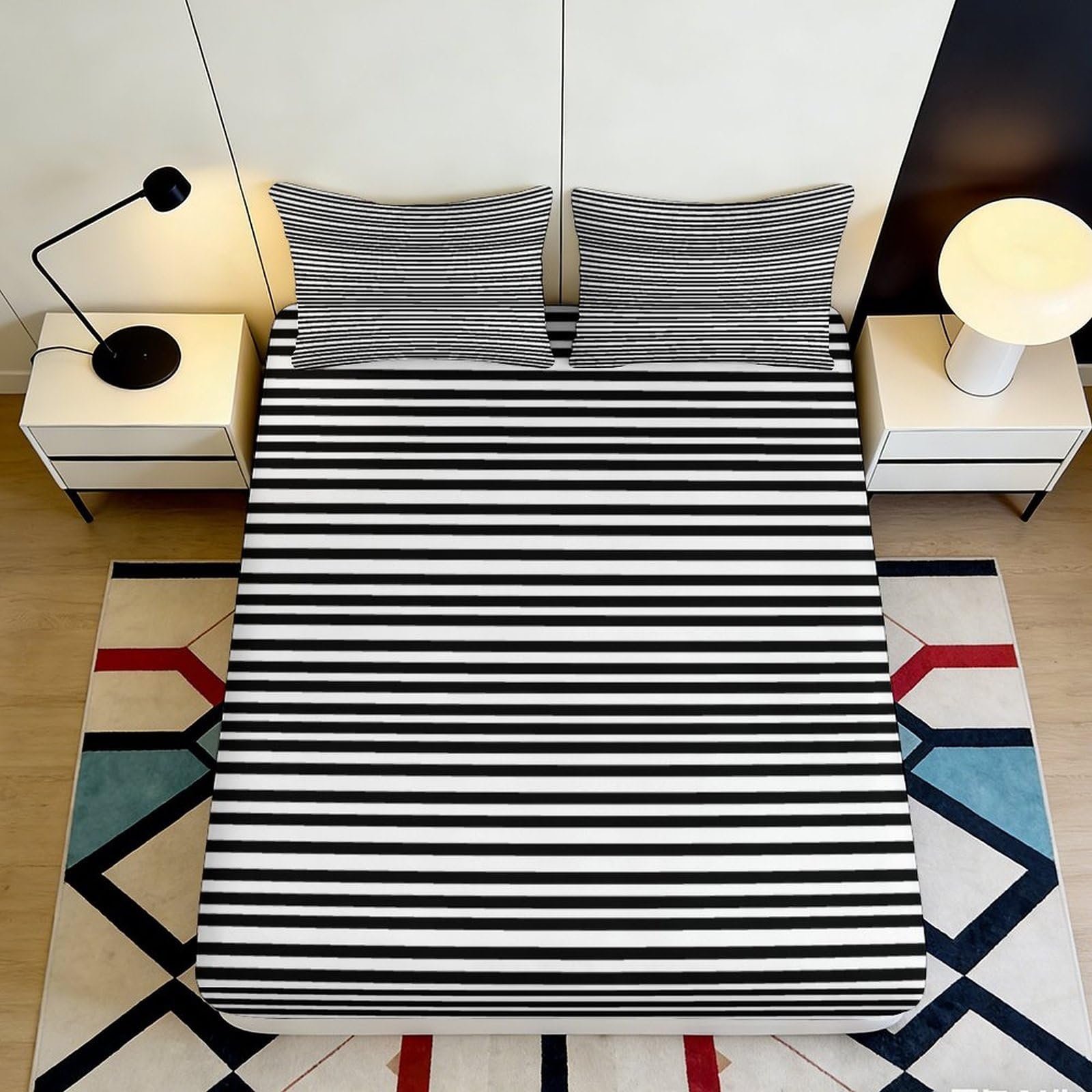 Kzqnxhjprl Style-2 3D Printed Monochrome Stripe Fitted Sheet Microfiber Soft Mattress Cover Black White Geometry For Bedroom Decor 90X200x25cm