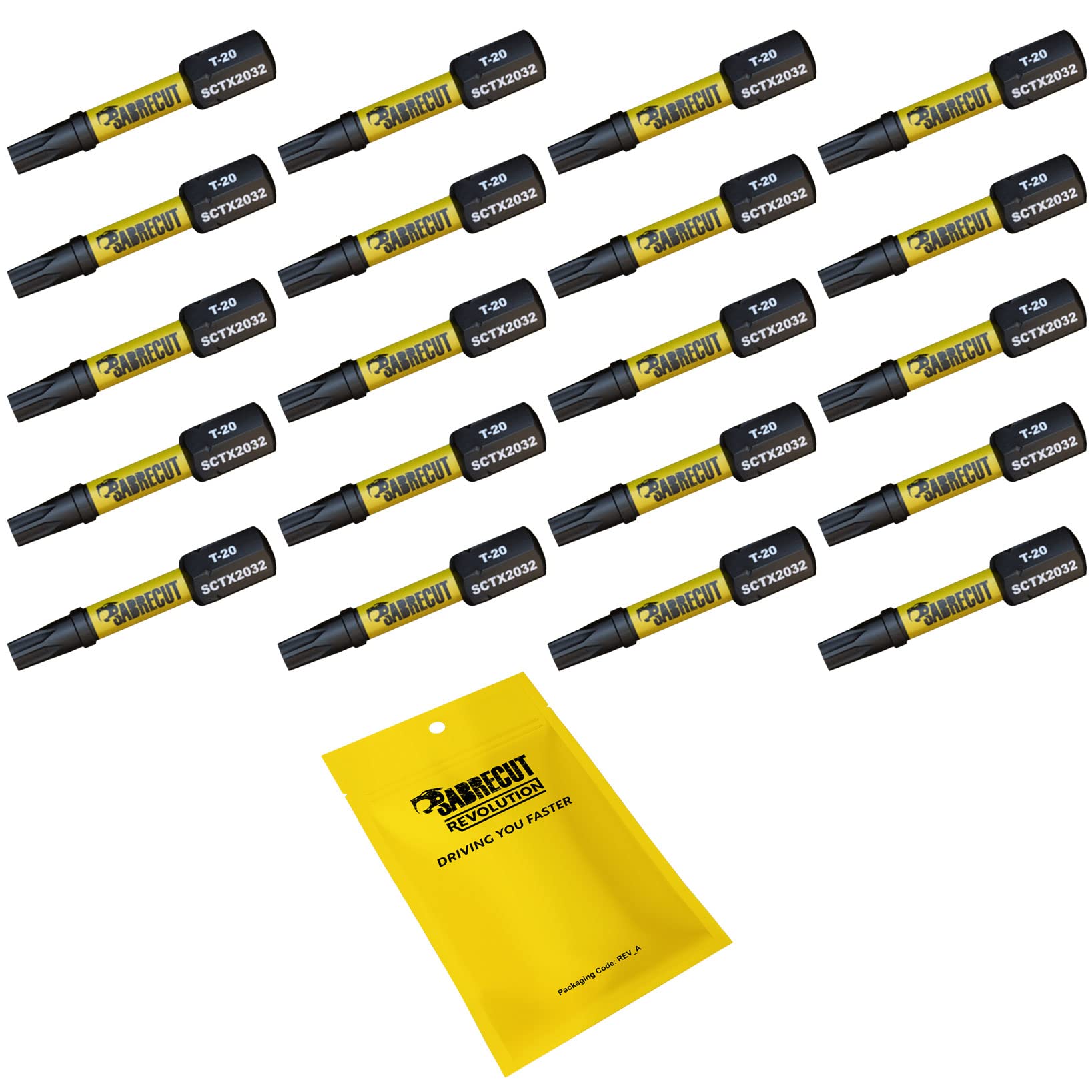 Sabrecut 20 X Sctx2032_20 32Mm T20 Tx20 Magnetic Impact Screwdriver Driver Bits Set Torx Heavy Duty