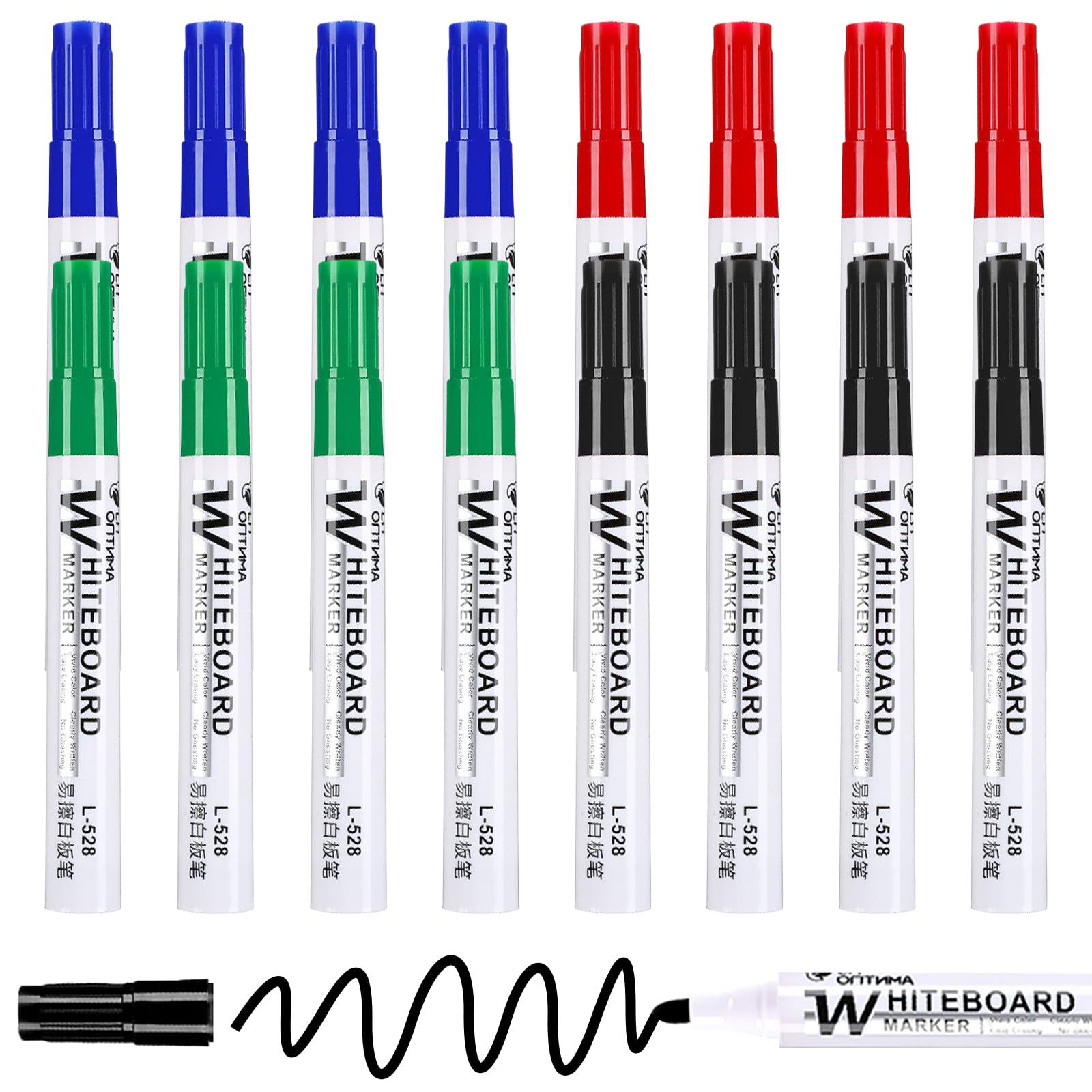 Whiteboard Pens, 16 Pcs White Board Markers Erasable, Dry Wipe Pens for Whiteboard, White Board Pens Colour for Kids Office Schools Home - Black Red Green Blue