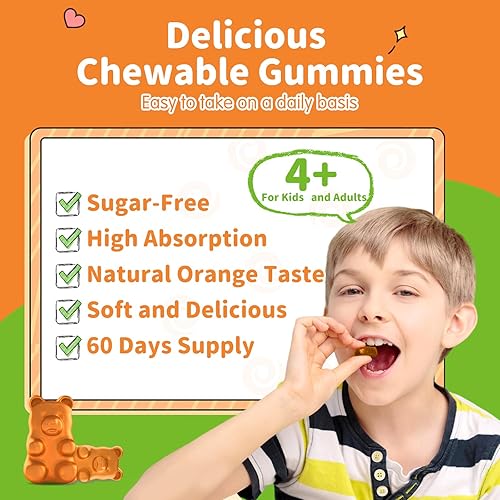 Miniatura 3 de Gomitas de magnesio para niños suplemento de glicinato de magnesio con L-teanina, vitamina B6, D3 para adultos y niños, magnesio calmante para