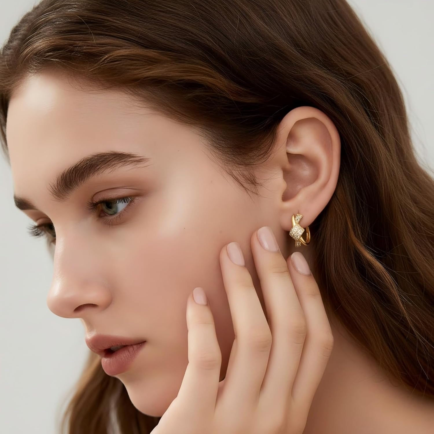 14K Gold Earrings for Women Gold Hoops Earrings for Women Love Knot Hoop Earring for Womens Twisted Thick Small Hoops Full of Modern Charm Hoop Earring with Cubic Zirconia 17MM