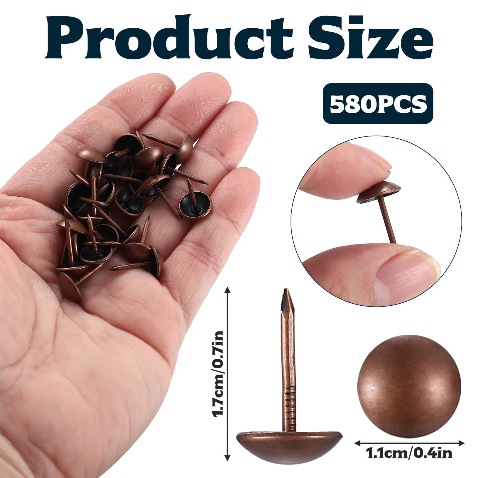 Tenbrachian 580 PcsUpholstery Tacks, Antique Upholstery Pins, Brown Upholstery Nails, Vintage Decorative Thumb Tacks - Image 2