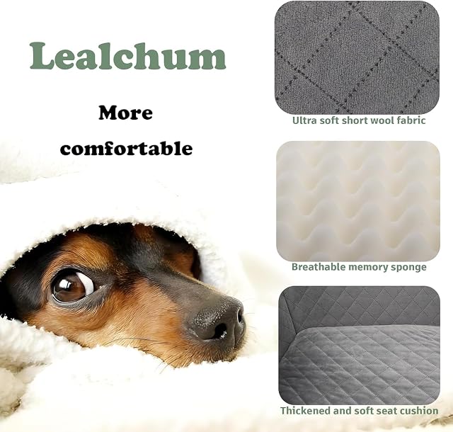 Foto 3 de 6 de Lealchum Asiento de coche para perros medianos/grandes, 2 correas de seguridad con clip para 2 perros pequeños