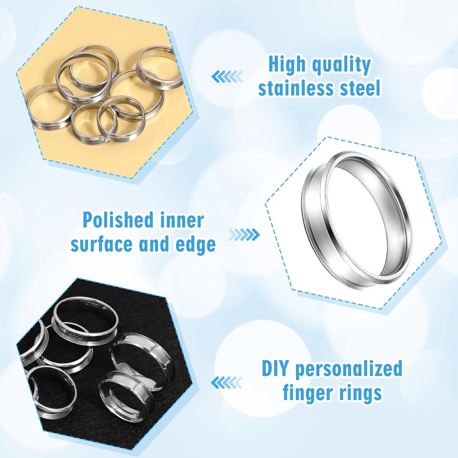 49 PCS 7 Sizes Stainless Steel Blank Finger Ring 6mm Wide Round Grooved Inlay Rings Size 7/8/9/10/11/12/13 Core Finger Ring Blanks Round Empty Rings for Jewelry Making for Men Women DIY Craft(Silver)