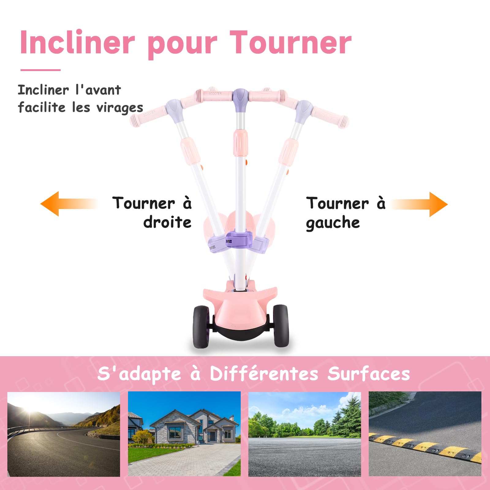 Trottinette Enfant 2 en 1 avec Siège Amovible, 3 Roues Lumineuses et 4 Hauteurs Réglables, Trottinette à Pousser Assise ou Debout pour Filles et Garçons de 2 à 10 Ans