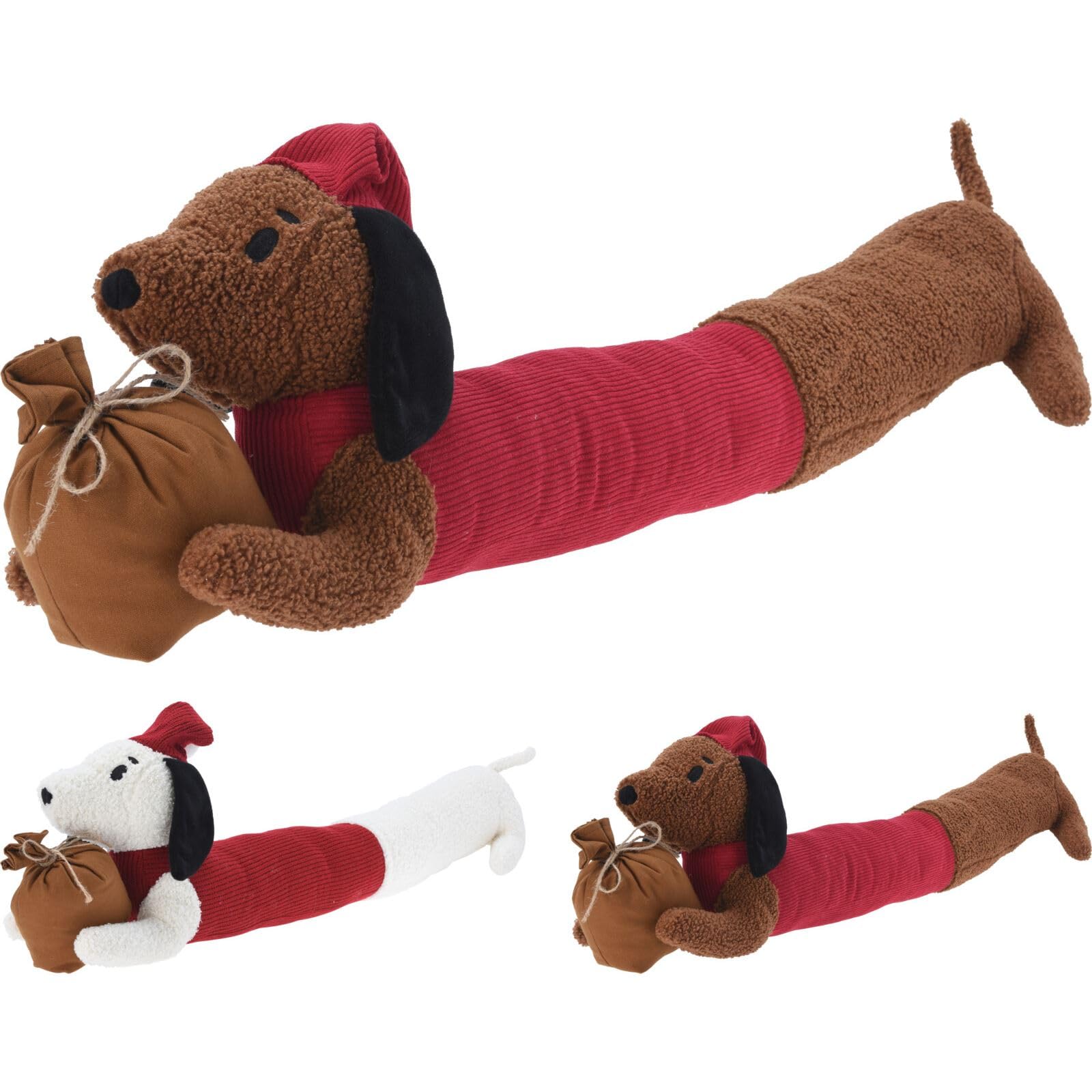 Carousel Christmas Dog Draught Excluder | Boucle Fabric Dog Draft Cushion For Doors 85Cm