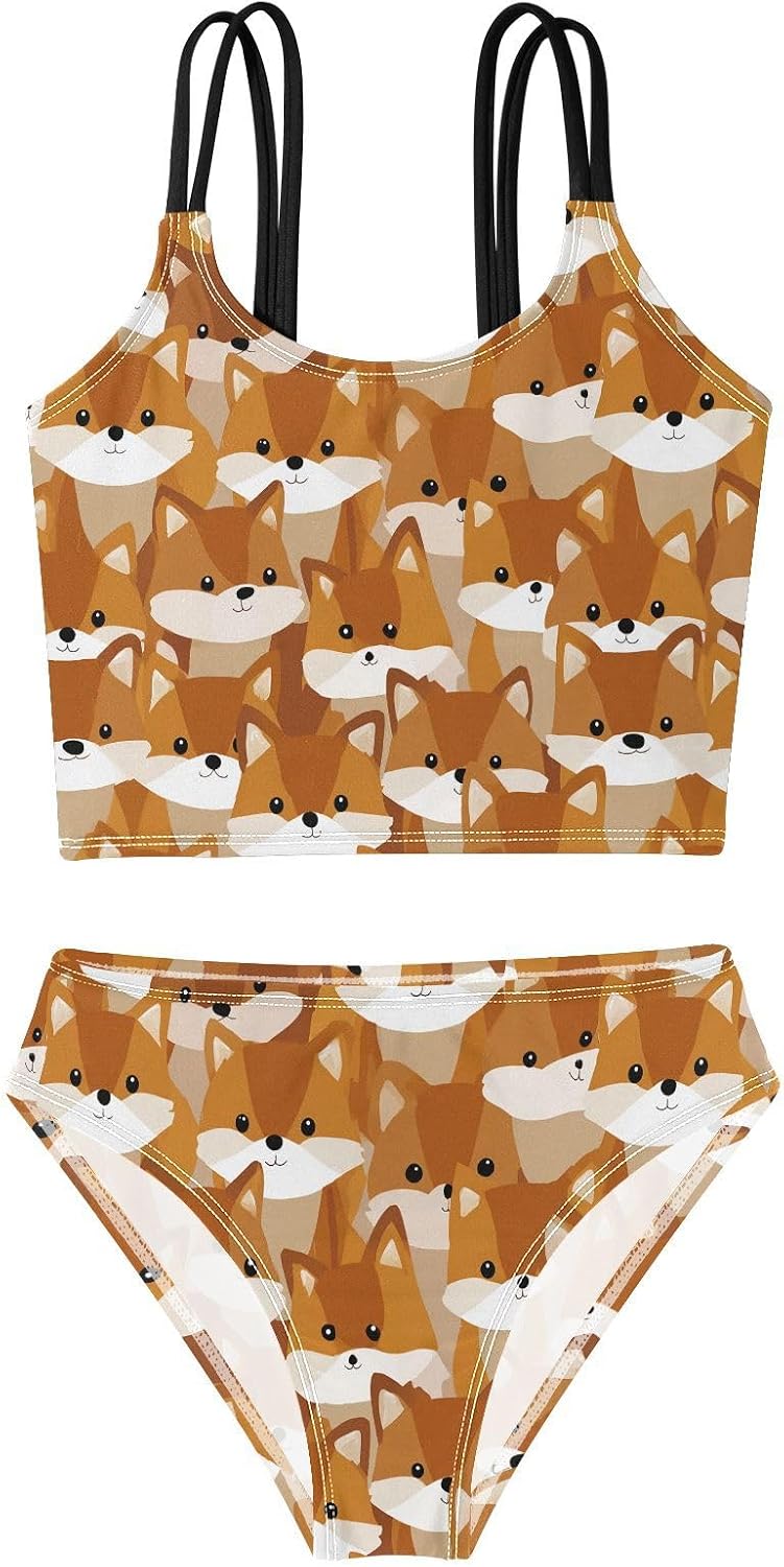 visesunny Girls Two Piece Swimsuits Cute Fox Pattern Girl's Bikini Sets Bathing Suits for Girls Size 5-12Y