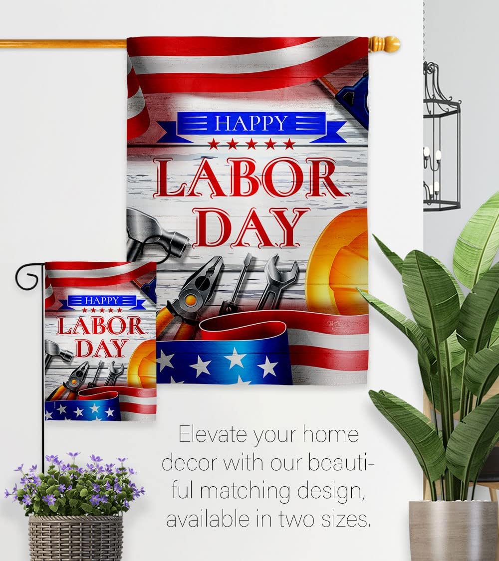 Breeze Decor Happy Labor Day Garden Flag Star and Stripes Patriotism Independence Memorial United State American House Decoration Banner Small Yard Gift Double-Sided, Made in USA