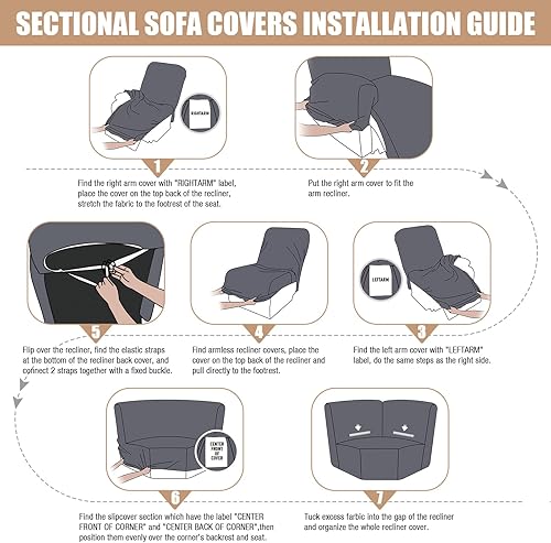 Miniatura 6 de VANSOFY Fundas de sofá modular reclinables extra grandes, fundas de sofá lavables de 5 piezas para sofá modular en forma de L, fundas de sofá