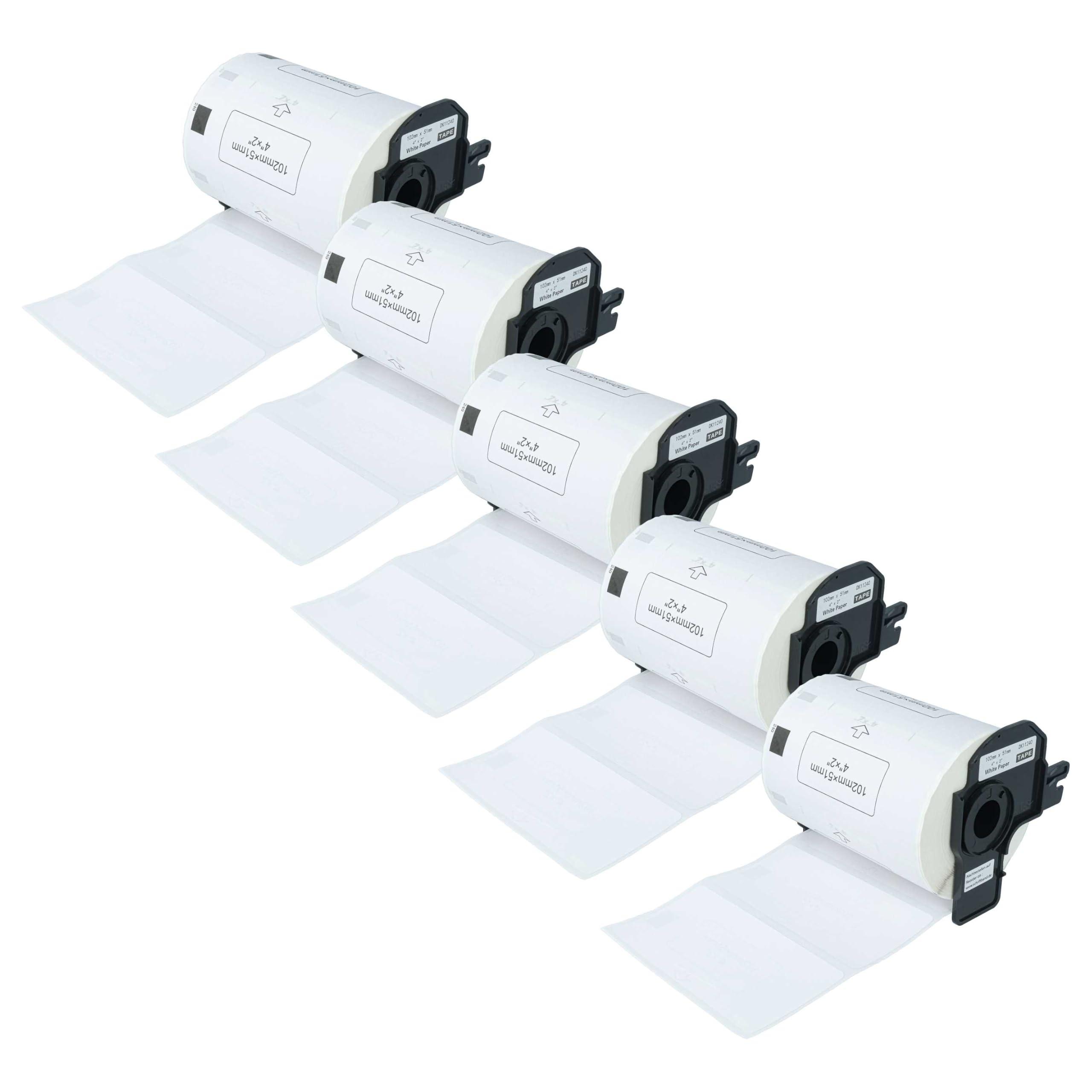 vhbw 5x rolka etykiet + uchwyt 102 mm x 51 mm (600 etykiet) zamiennik dla Brother DK-11240 do etykieciarki