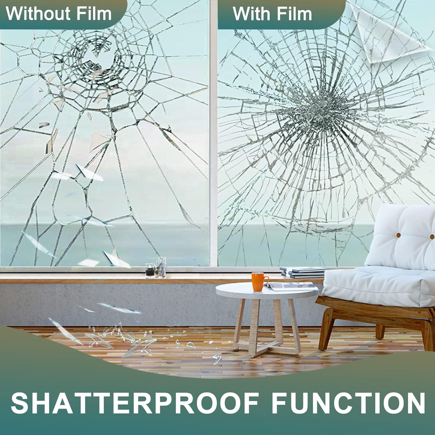8 Mil Clear Security and Safety Window Film Shatterproof Film for Glass Windows Anti Shatter Tempered Glass Cover Clings Film for Home and Office