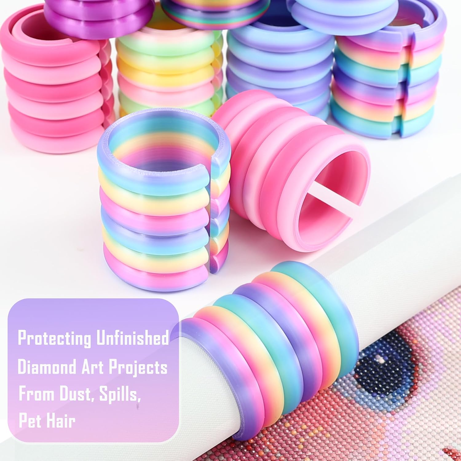 2 Pack Diamond Painting Canvas Roll Holder, 2 Sizes, Anti-Roll Canvas Ring Organizer for Diamond Art Kits for Adults, Easily Roll Up & Store Canvas Diamond Art Painting Roller Tool (Light Colorful)