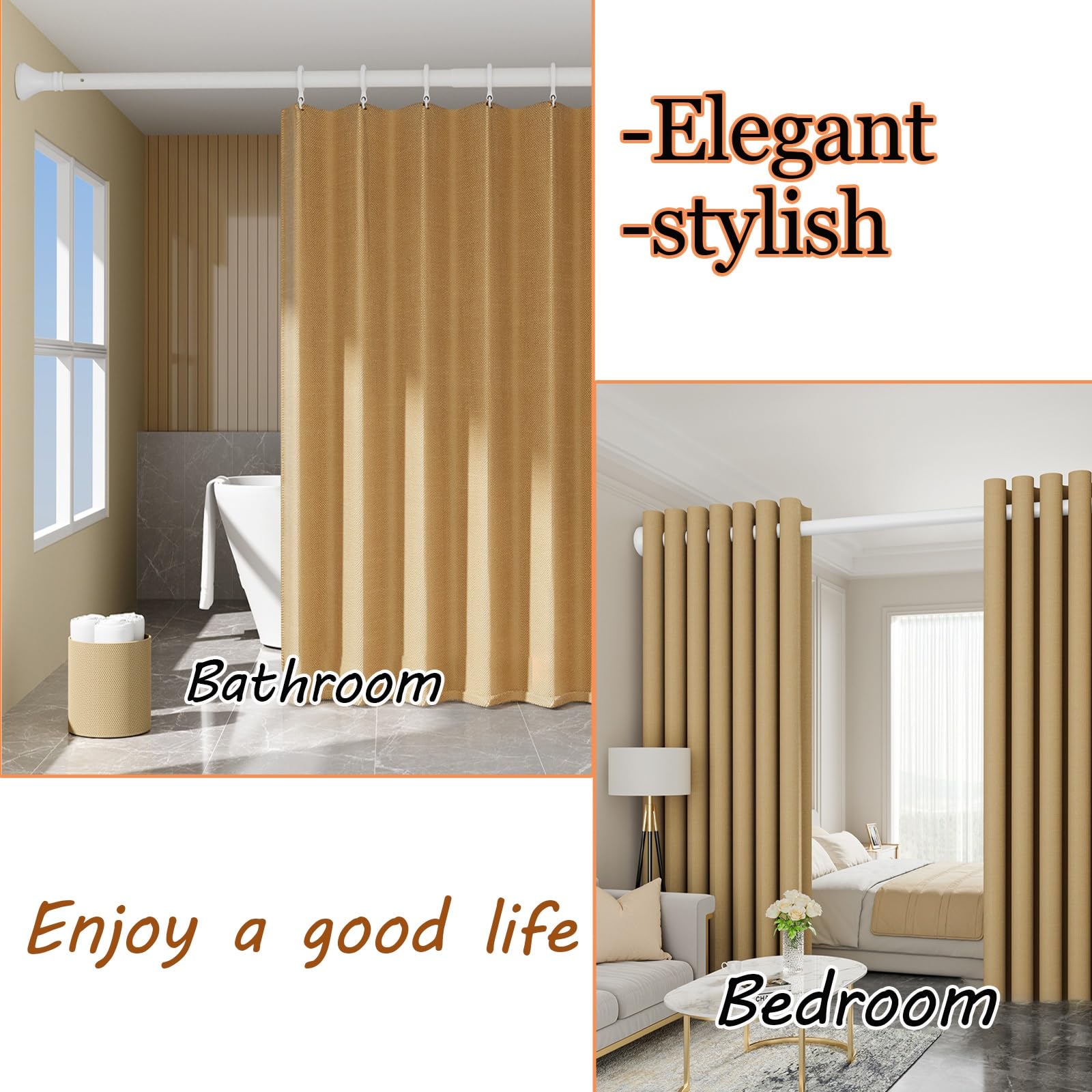Exble Tringle à rideau télescopique réglable en acier inoxydable sans perçage pour salle de bain, placard, jardin (noir, 210-300 cm)