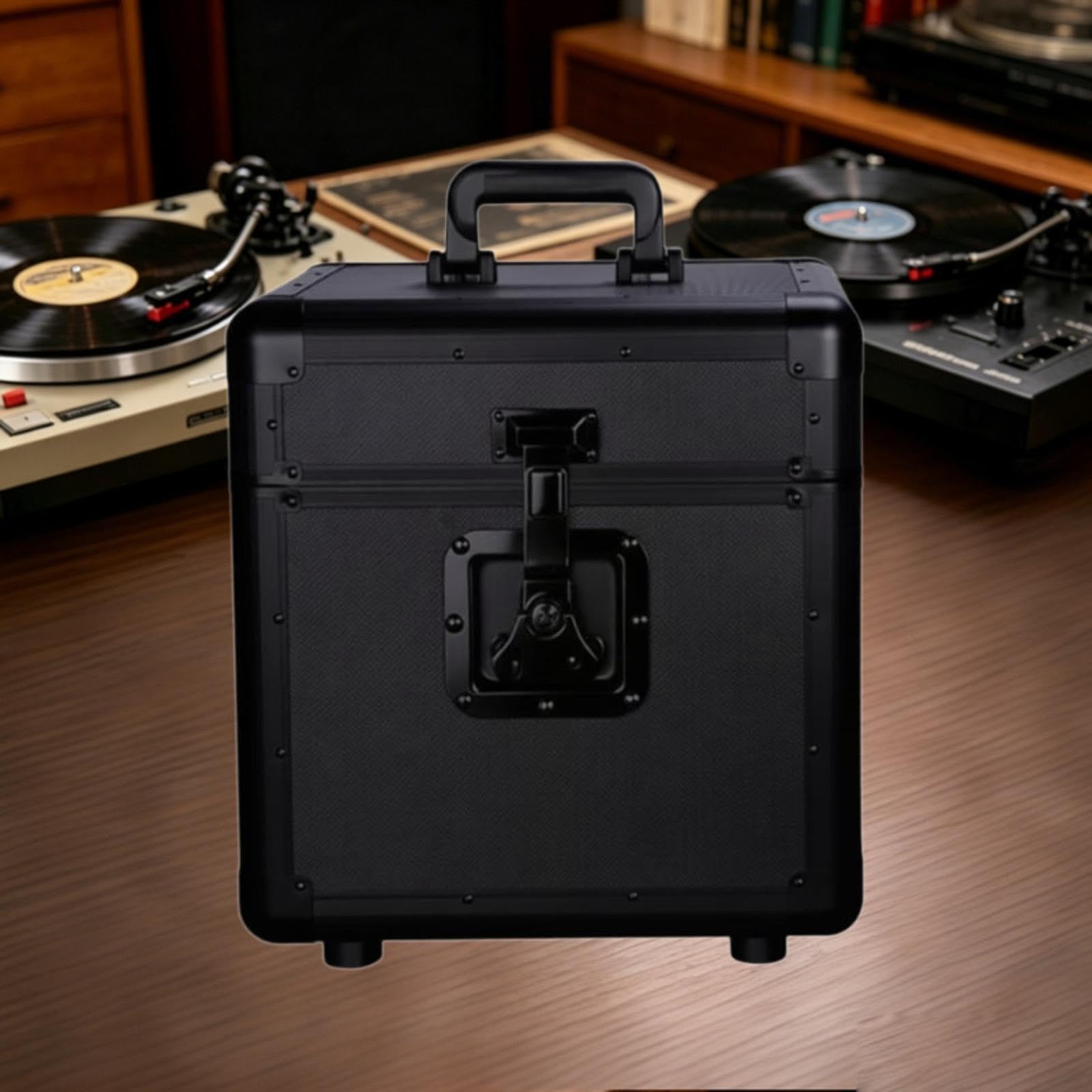 Generic Scatola Porta Dischi in Vinile, Resistente, Pratica, in Lega di Alluminio Ad Alte Prestazioni, Ideale Come Regalo, L Tutto Nero