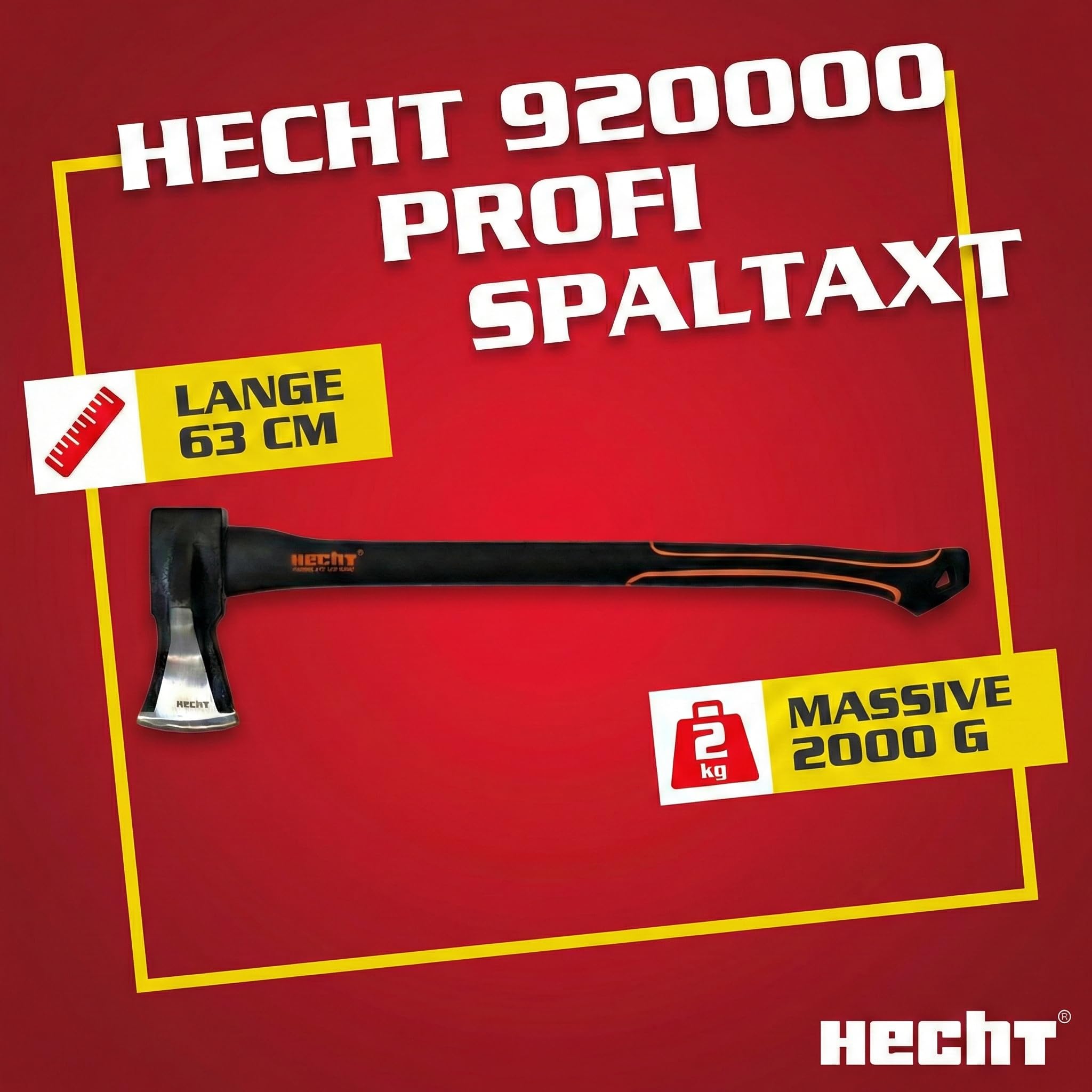 HECHT Axt Set 2-teilig 55 cm 1500 g und 63 cm 2000 g | Universalaxt und Spaltaxt mit Fiberglas-Stiel, Holzbeil und Spaltbeil zum Holzspalten, für Forst, Outdoor und Camping