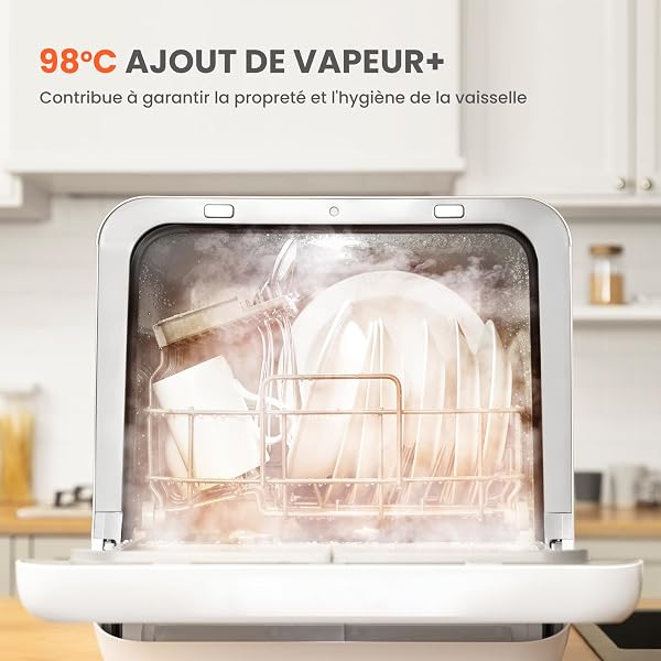 COMFEE' Lave-vaisselle de comptoir, mini lave-vaisselle de table avec 6 programmes, lavage à la vapeur,Soins pour bébé et lavage des fruits, sans plomberie, démarrage différé, 72Heures stockage, blanc - 2