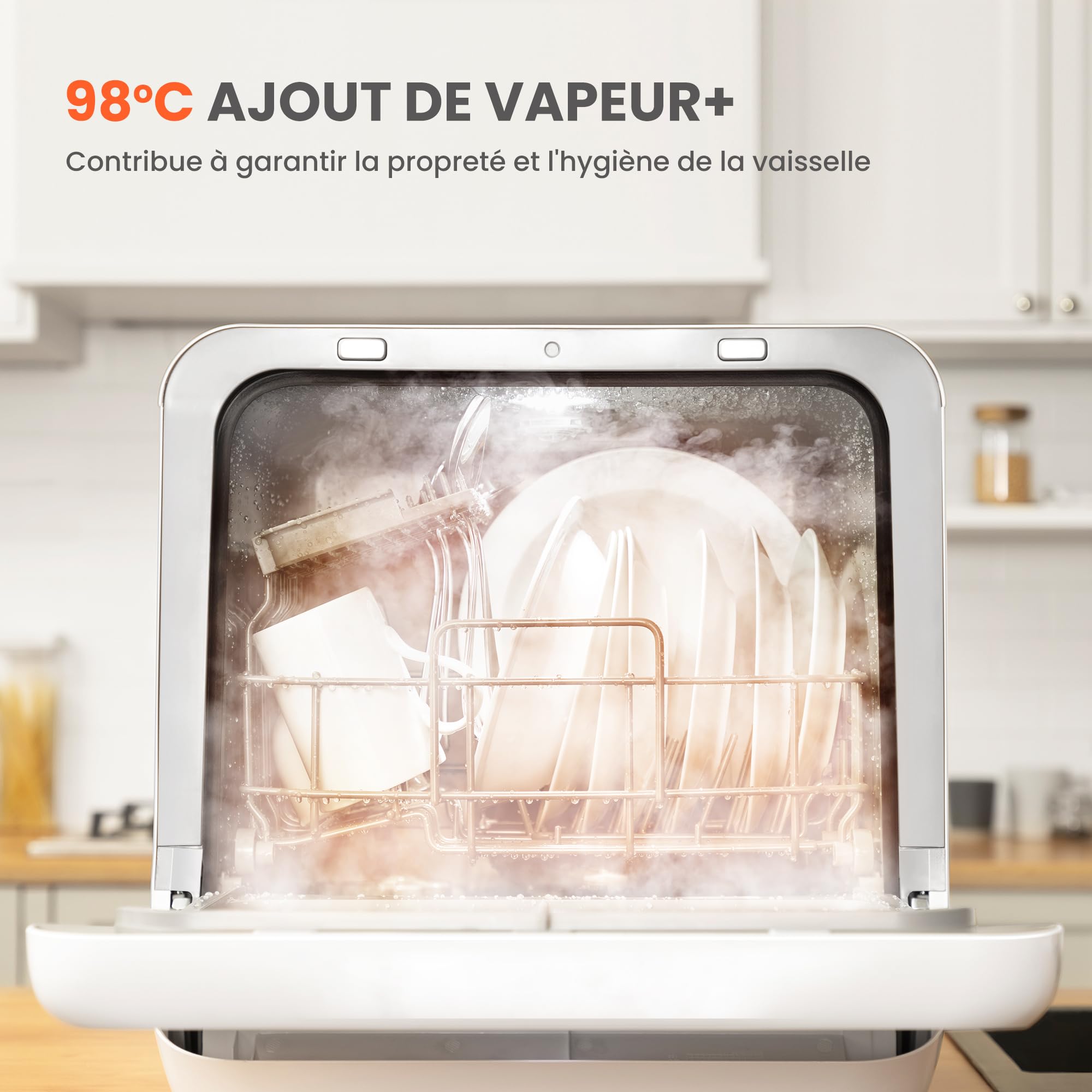 COMFEE' Lave-vaisselle de comptoir, mini lave-vaisselle de table, 6 programmes, lavage à la vapeur, sans plomberie, démarrage différé, blanc