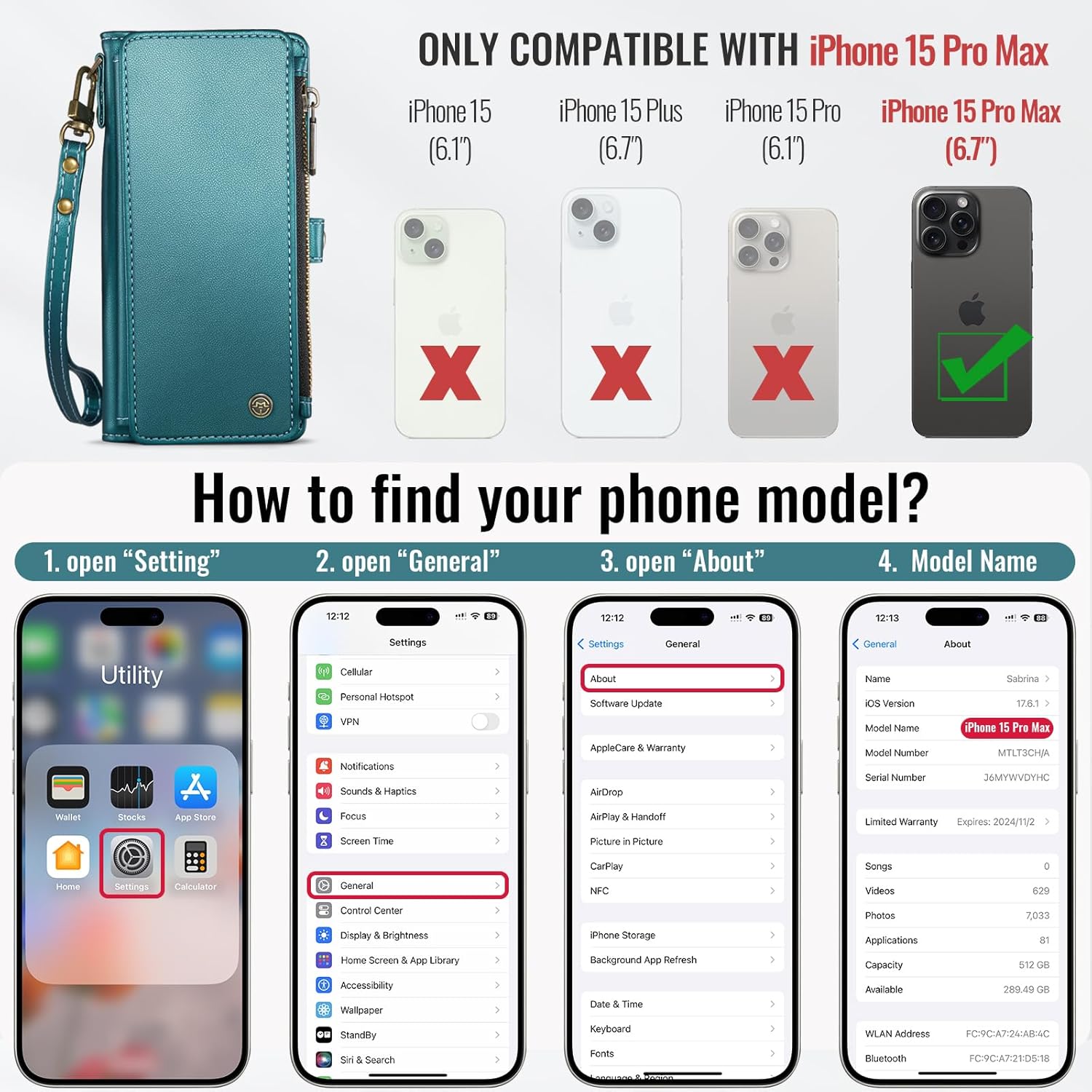 Defencase Compatible with iPhone 15 Pro Max Case Wallet with RFID Blocking Card Holder for Women Men, PU Leather Magnetic Snap Flip Zipper Strap Wallet Phone Case Fit for iPhone 15 Pro Max, Blue Green - Image 2