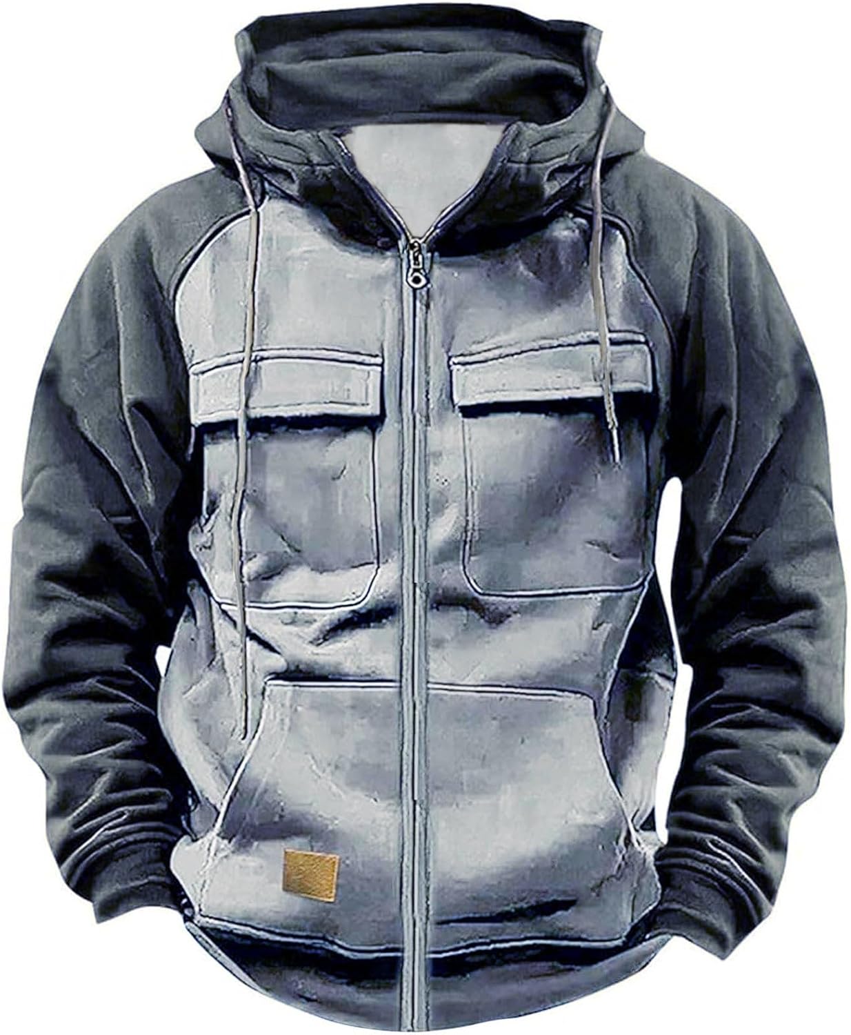 Zipper Hoodies for Men Spring Fall Vintage Tactical Hoodie Casual Long Sleeve Cargo Sweatsuit Winter Zip Up Jacket