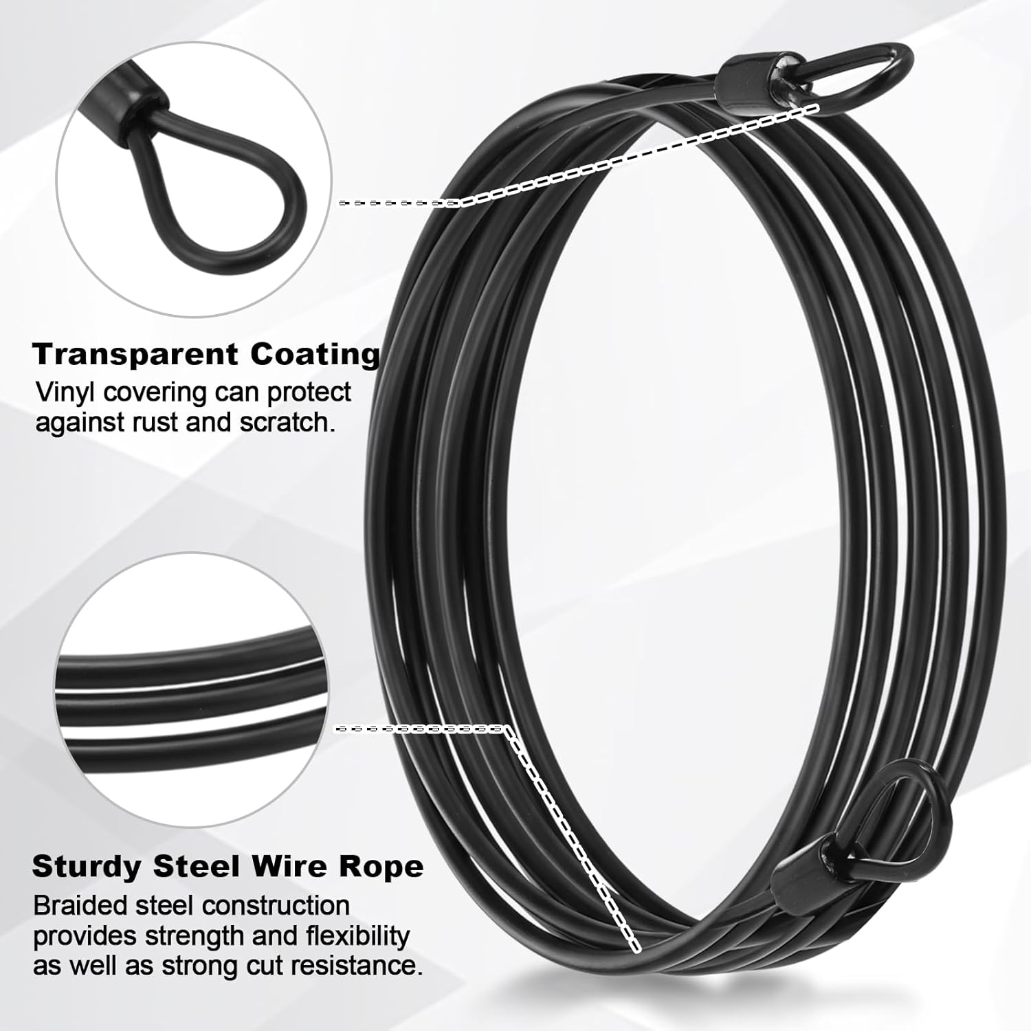 12 Pack Security Cable Luggage Lock with Loops 7 ft 3mm Braided Steel Coated Bike Cable Wire Double Loop Anti Theft Safety for U Lock, Padlock and Disc(Black)