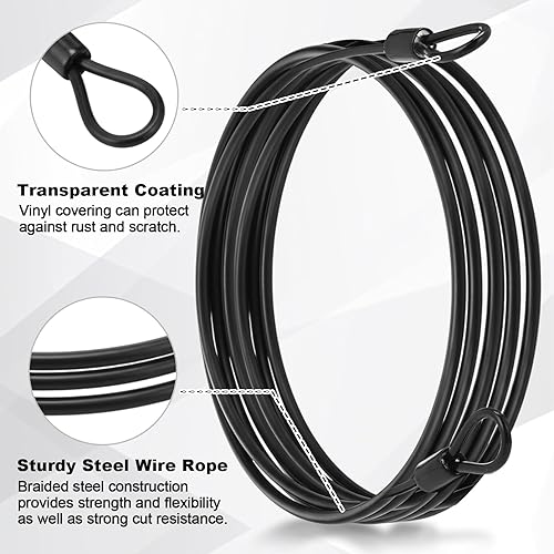 Miniatura 4 de Paquete de 12 cables de seguridad para equipaje con bucles de 7 pies de 0.118 in recubierto de acero trenzado para bicicleta, cable de doble bucle,