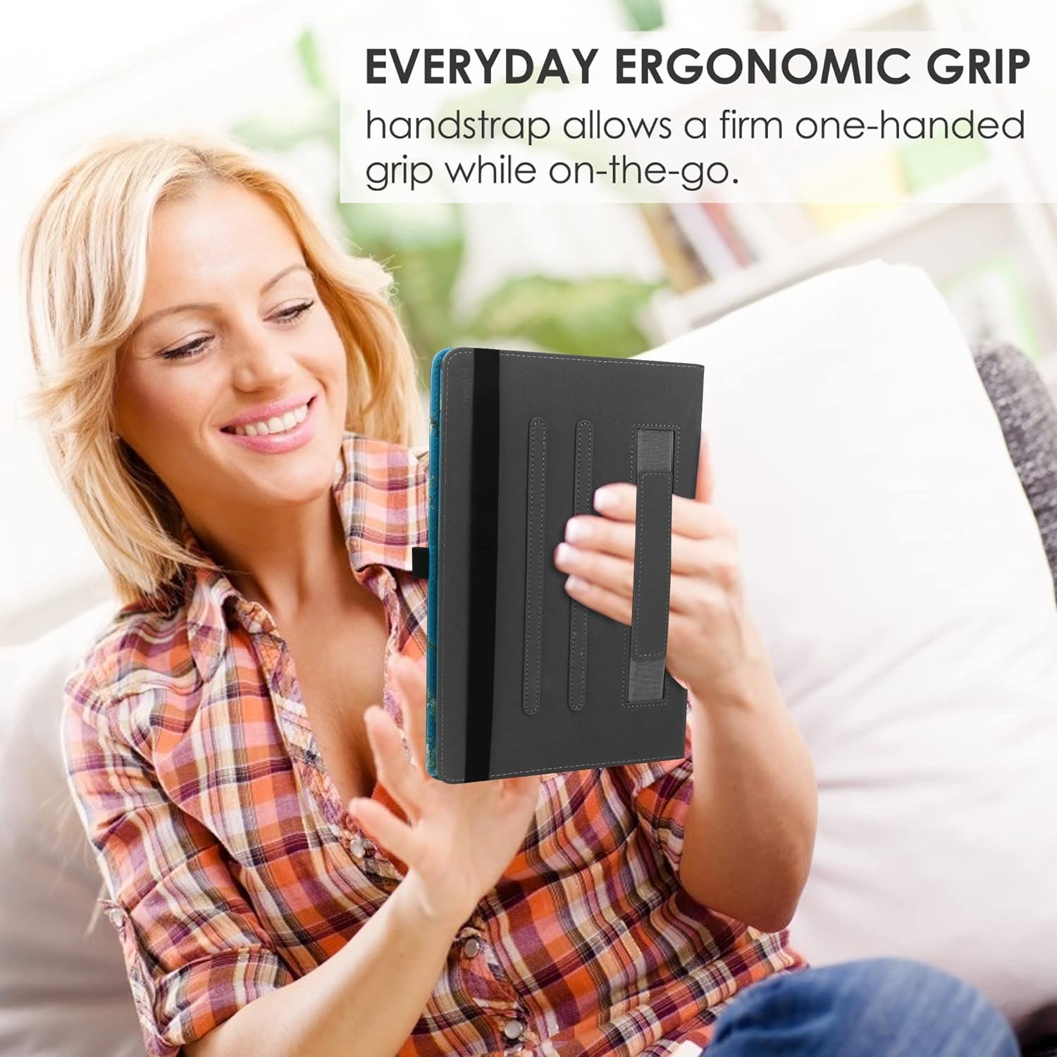 HGWALP Uniwersalne etui na tablet 22.9 cm-26.7 cm, Multi-Viewing Angels PU Leather Stand Folio Case Cover with Handstrap for 23.9 cm 25.7 cm 25.7 cm 20.5 cm, z regulowanym silikonowym paskiem