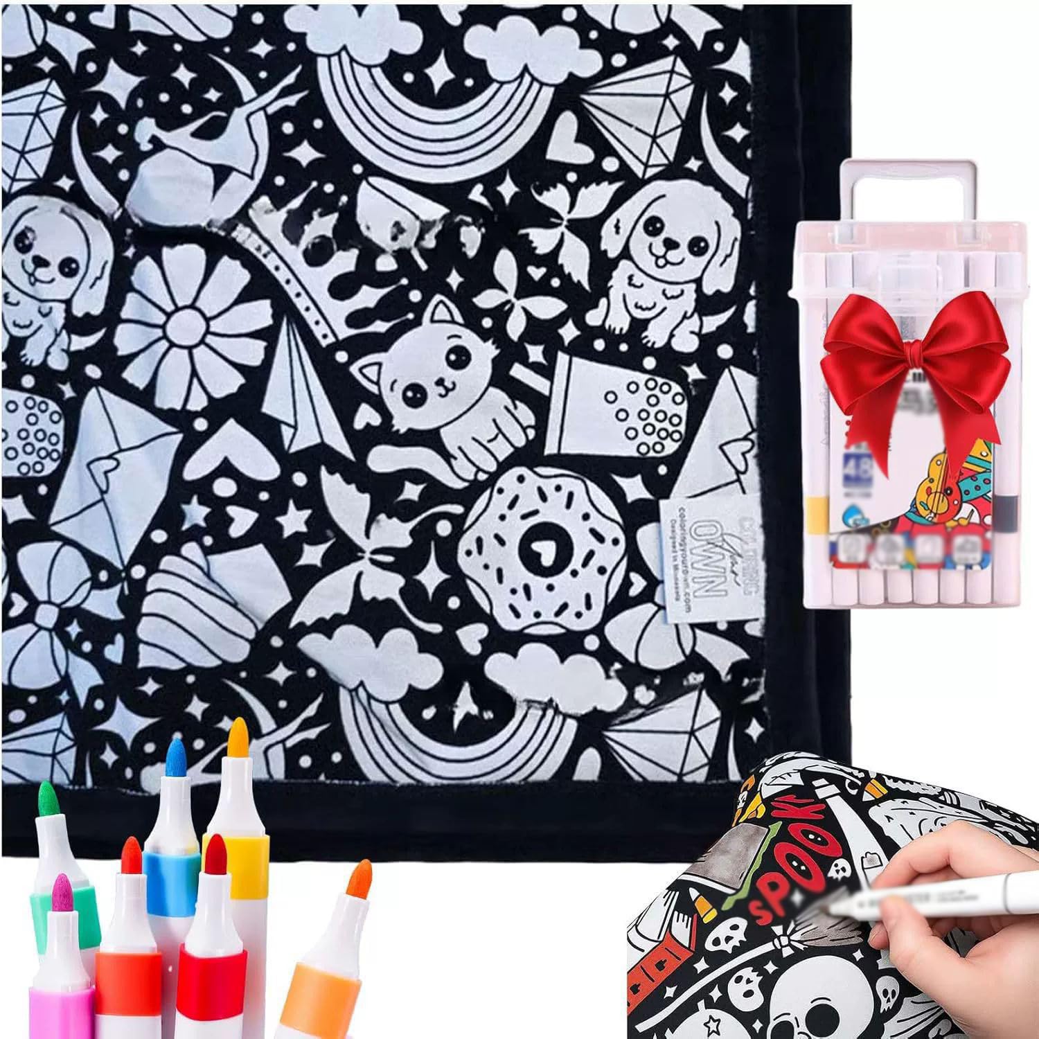Couverture de coloriage velours pelucheux lavable avec 24 stylos de couleur