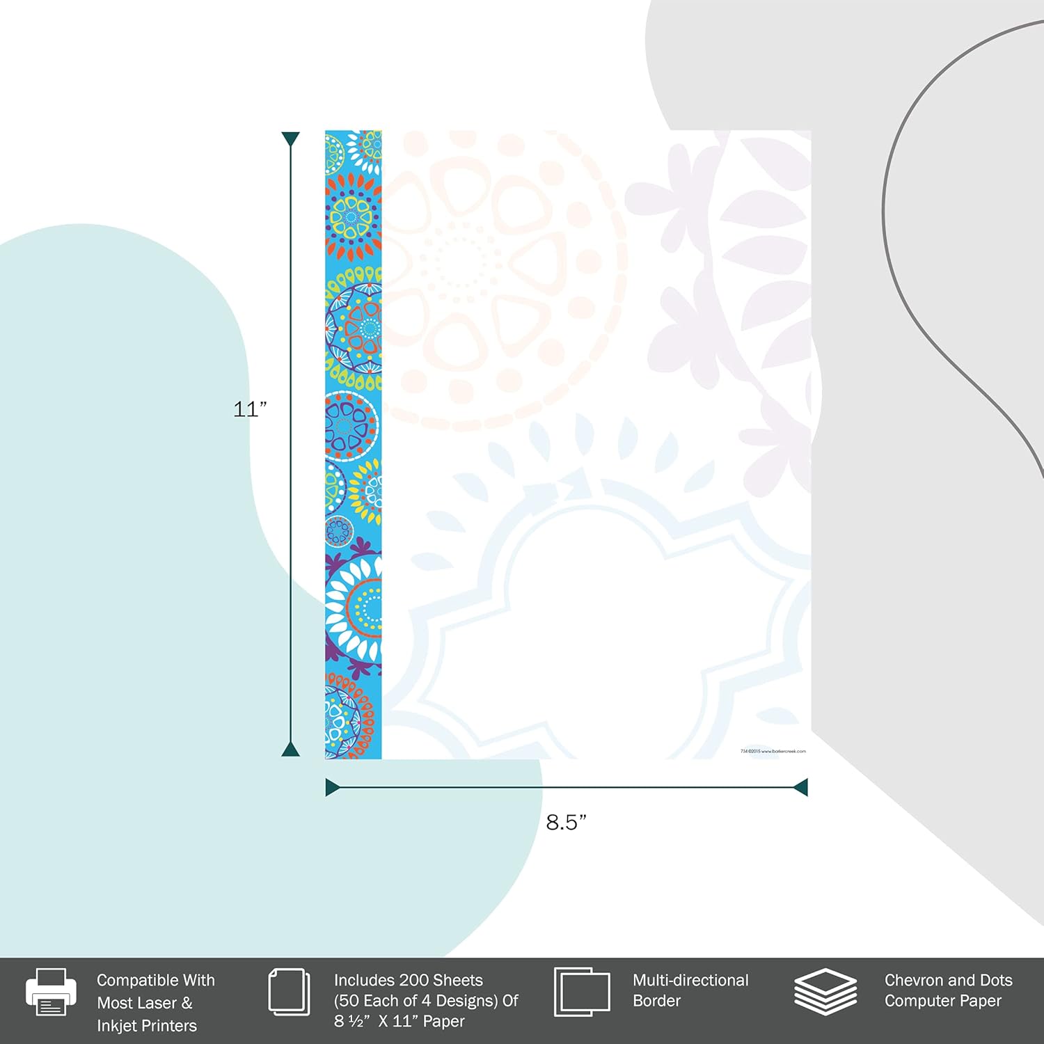 Barker Creek Designer Computer Paper Set, Chevron and Dots, 200 Sheets (50 Each of 4 Designs) of Decorative Printer Paper, Stationery in Set, 8.5” by 11”, Home, School and Office Supplies (756)