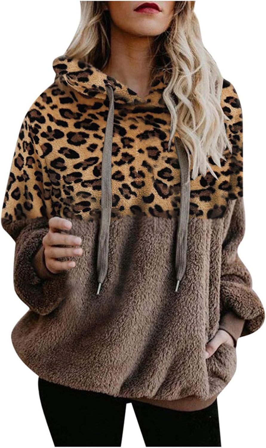 コットンポケットウィンターウォームアウトウェア女性フード付きヒョウコートウールスウェットシャツコート女性用フリースジャケット＆コート