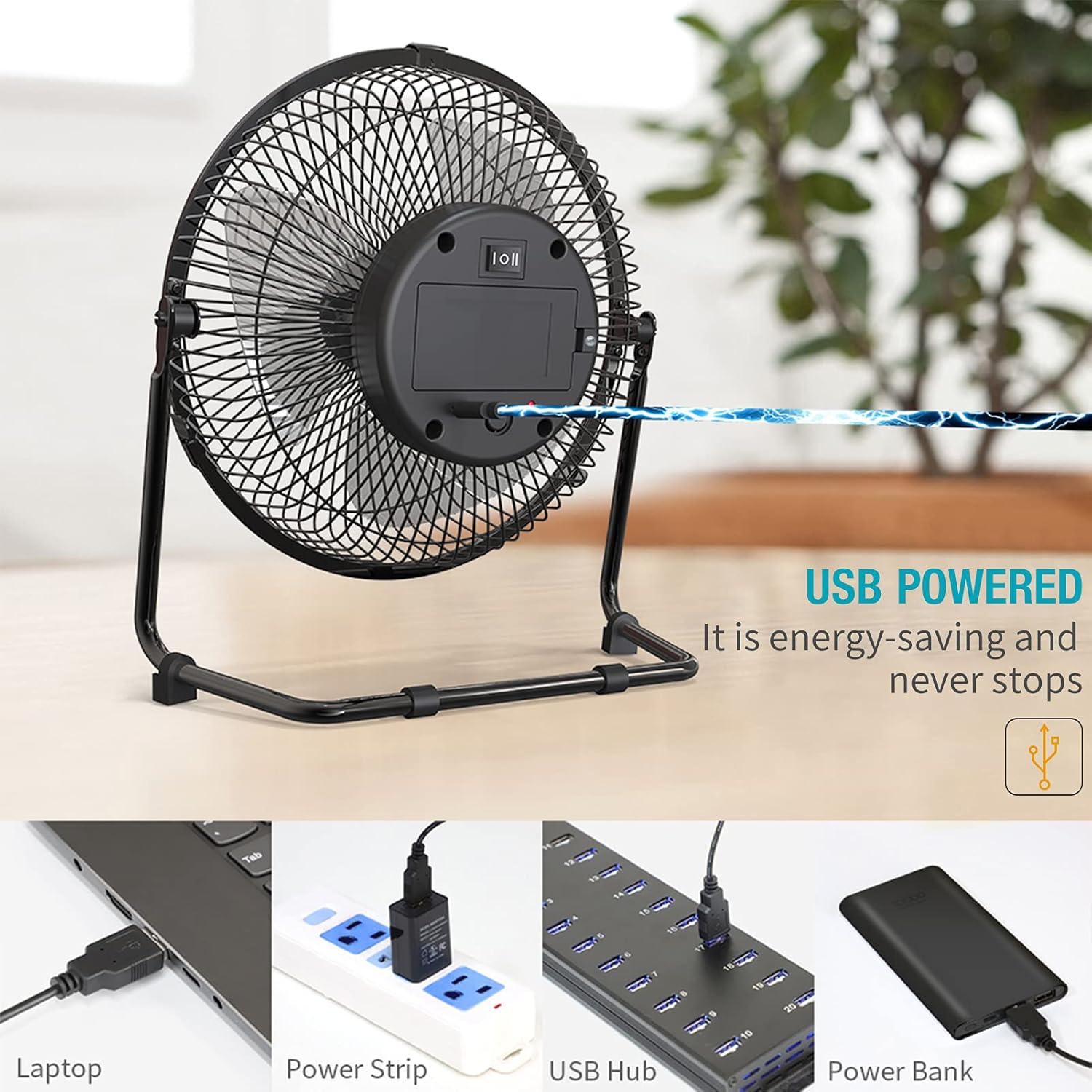 SLENPET 9-Inch Battery Powered Desk Fan, 5200mAh USB Rechargeable Portable Fan with Retro Metal Frame, Strong Airflow, 360°Rotation, Personal Cooling Fan with 2 Speed for Home, Office, Desktop, Black : Electronics