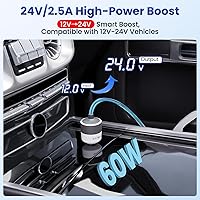 Vista 2 de Adaptador de Coche Mini Starlink 12V a 24V CC Convertidor de Aumento con Adaptador de Encendedor de Cigarrillos de Coche de 60W, Adaptadores