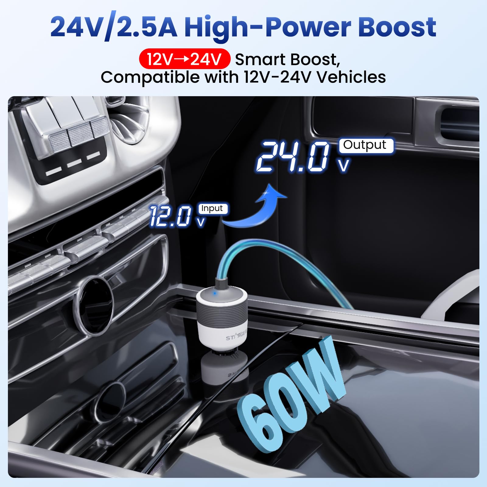 Starlink, mini adattatore per auto da 12 V a 24 V CC, convertitore step up con adattatore per accendisigari da 60 W, adattatori Starlink mini 12 V, supporta 16 AWG 30 m, ideale per camper