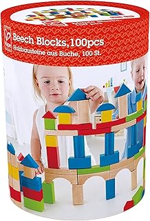 Hape Award Winning 100 PCs Wooden Building Block Set with Solid Storage Container| Learning Educational Toys for Kids