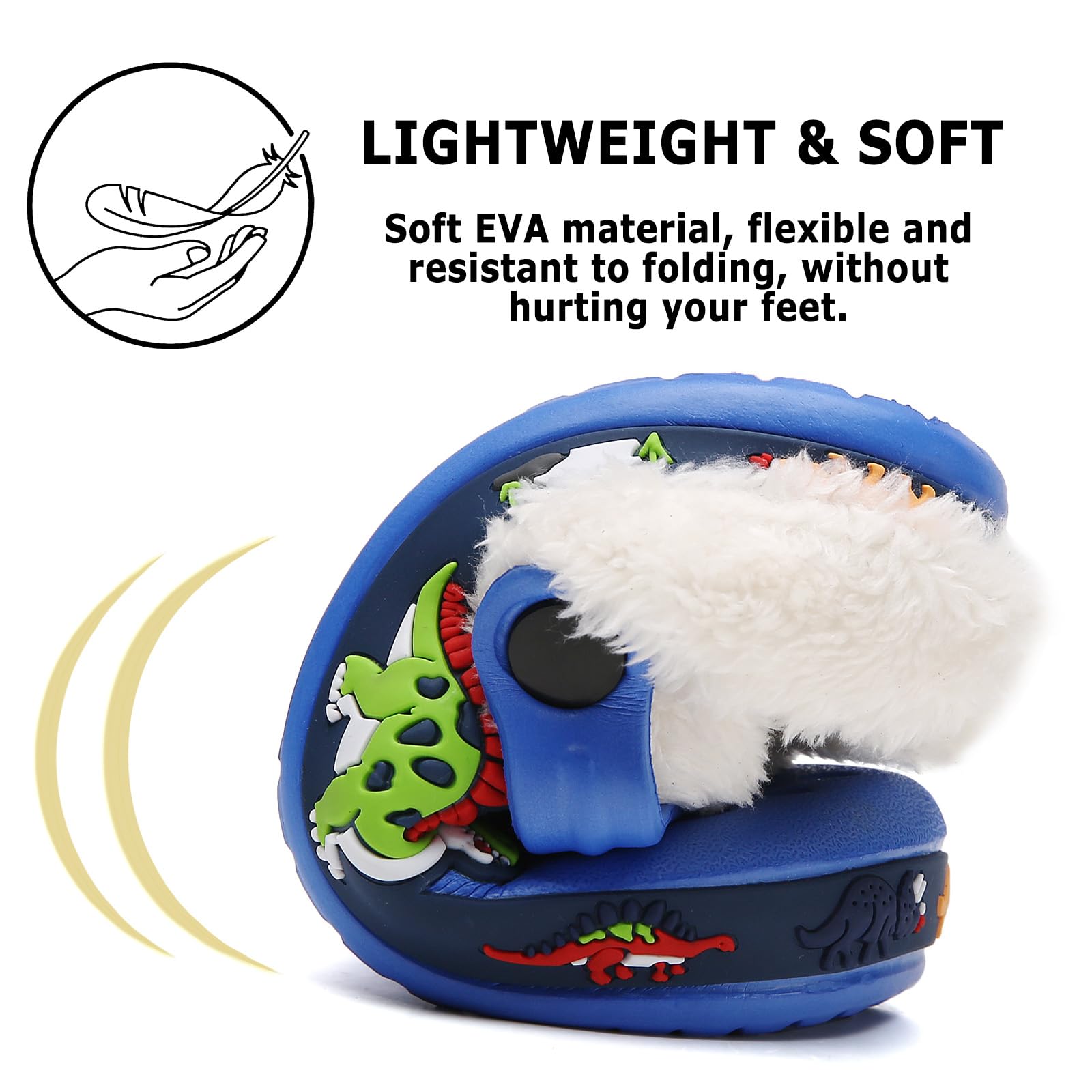 FLIOZY Kinder Zoccoli Invernali Warme Gefüttert Weichem Rutschfeste Gartenschuh Jungen Plüsch Pantoffeln Licht Hausschuhe Indoor Outdoor, Cotone Blu Royal, 30 EU