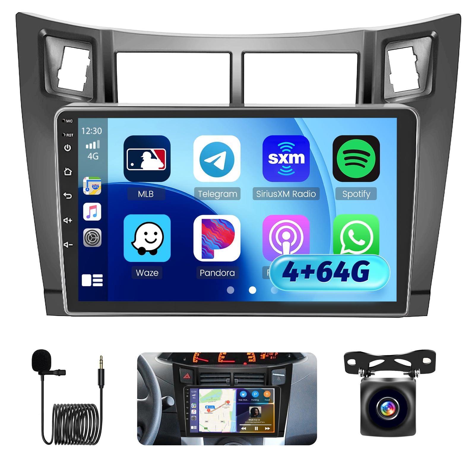 Radio samochodowe Hikity 4G 64G 8Core dla Toyota Yaris 2007-2011 Android 13 Bezprzewodowy Carplay Android Auto Screen 9-calowe radio z nawigacją GPS Bluetooth Kamera tylna WIFI RDS DSP