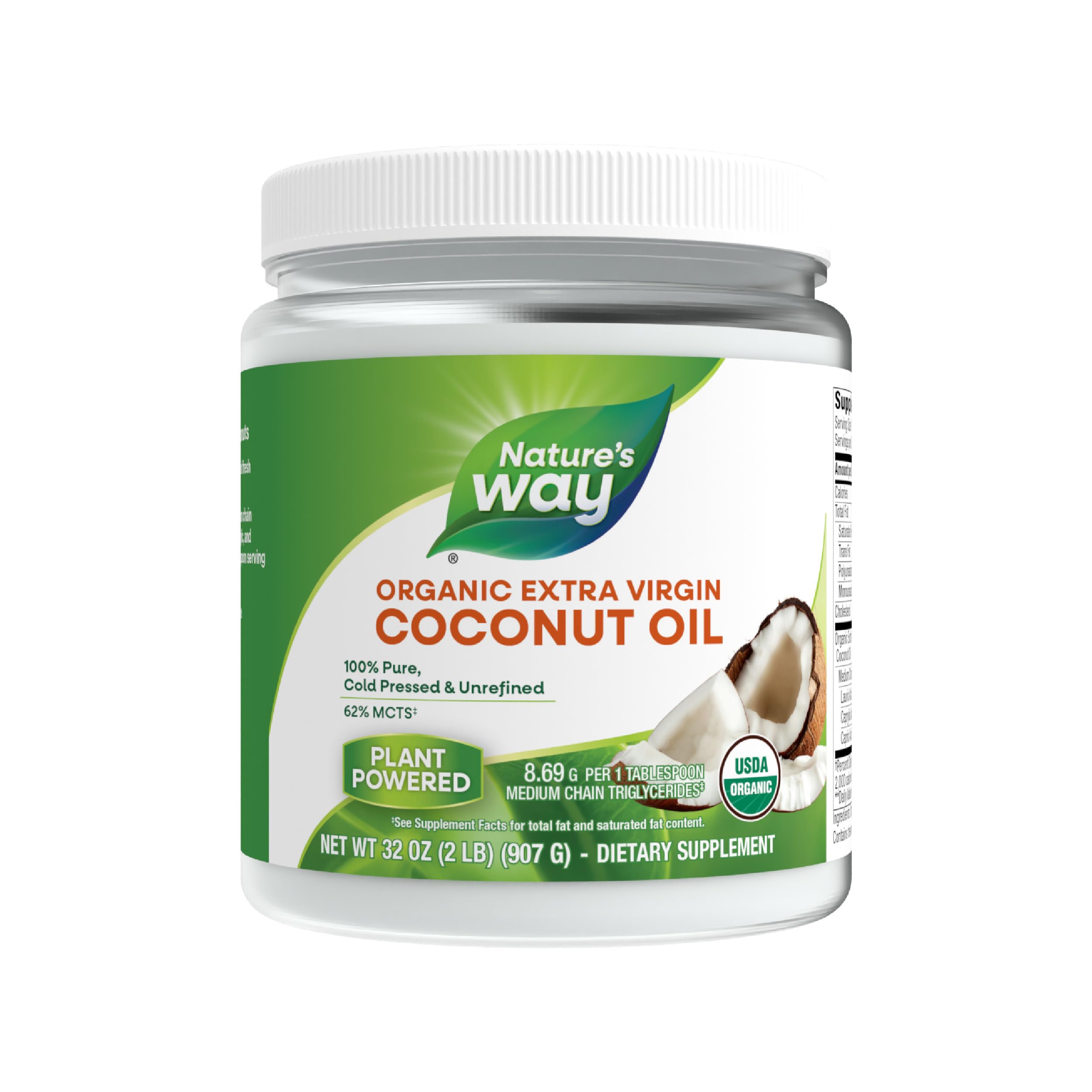 Nature's Way Organic Extra Virgin Coconut Oil, Pure & Unrefined, Cold-Pressed, USDA Organic, Non-GMO