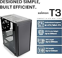 Vista 3 de Zalman T3 Micro ATX Case, MATX PC Case with 2 x 120mm Fans Pre-Installed, Full Tempered Glass Side Panel, Compact Mini Tower Gaming Computer Chassis