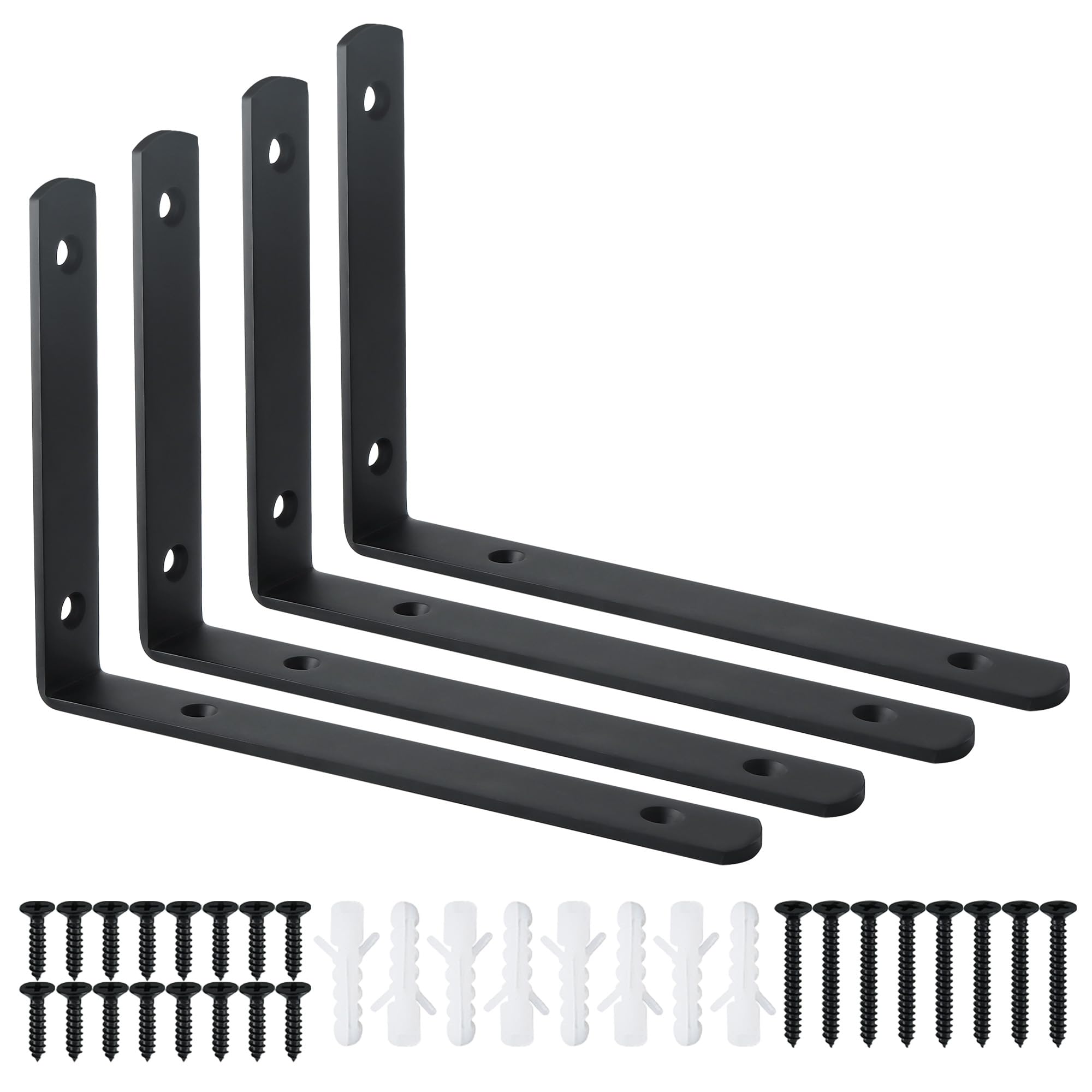 Mooche Black 4Pcs Shelf Brackets 200Mm, Metal L Bracket For Shelves