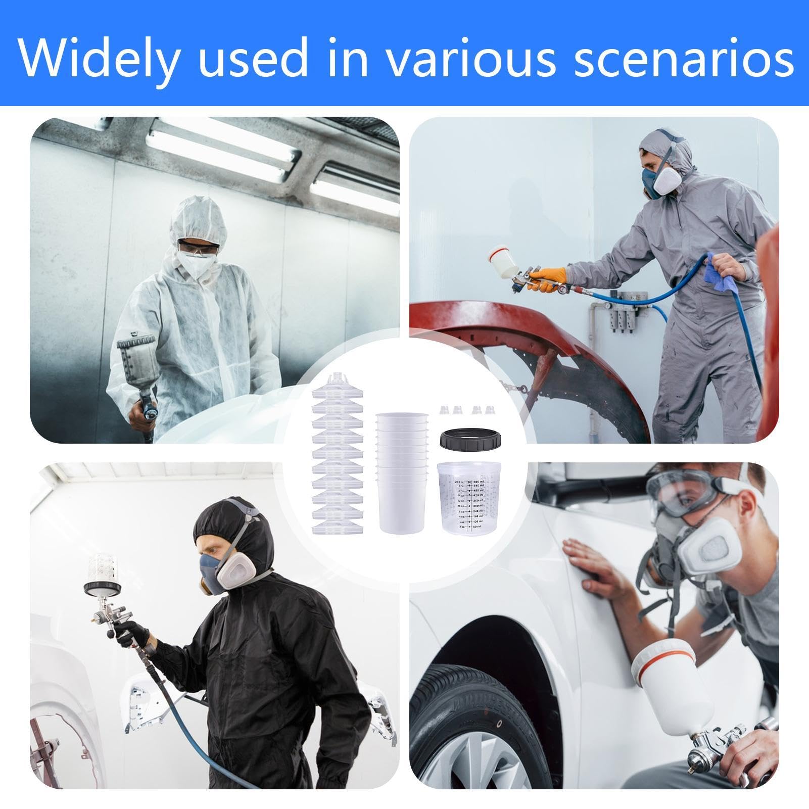 Generico Tazze per Spruzzatore di Vernice per Auto - Fodere per Pistola Senza Lavaggio, Miscelatori in Trasparente | Contenitore per Fluido Motore Monouso da Dieci Pezzi, Pacchetto Hardware di