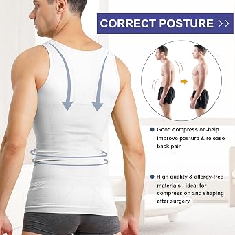 Mens Compression Shirt Slimming Body Shaper Vest Sleeveless Waist Trainer Workout Tank Top Tummy Control Shapewear