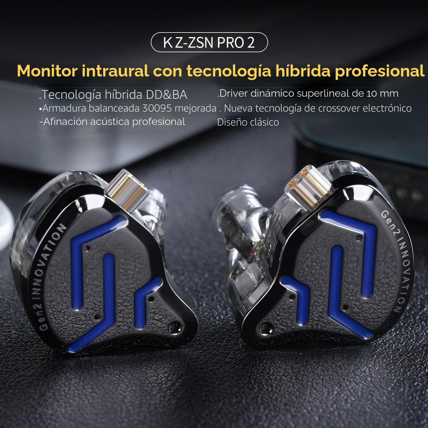 Yinyoo KZ ZSN Pro 2 monitores intraurales, Auriculares con Cable KZ con Controladores híbridos 1ba 1dd, Auriculares intrauditivos de Alta fidelidad para músicos con Cable sin enredos para Juegos
