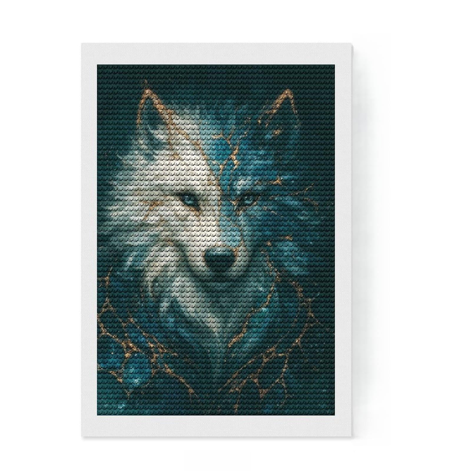 Junmoney Kintsugi Wolf Spirit in Blue and Gold Round Drill Diamond Painting 8"x12", for Adults, Stress Relief Craft, Artistic Hobby, Aesthetic Room Decor