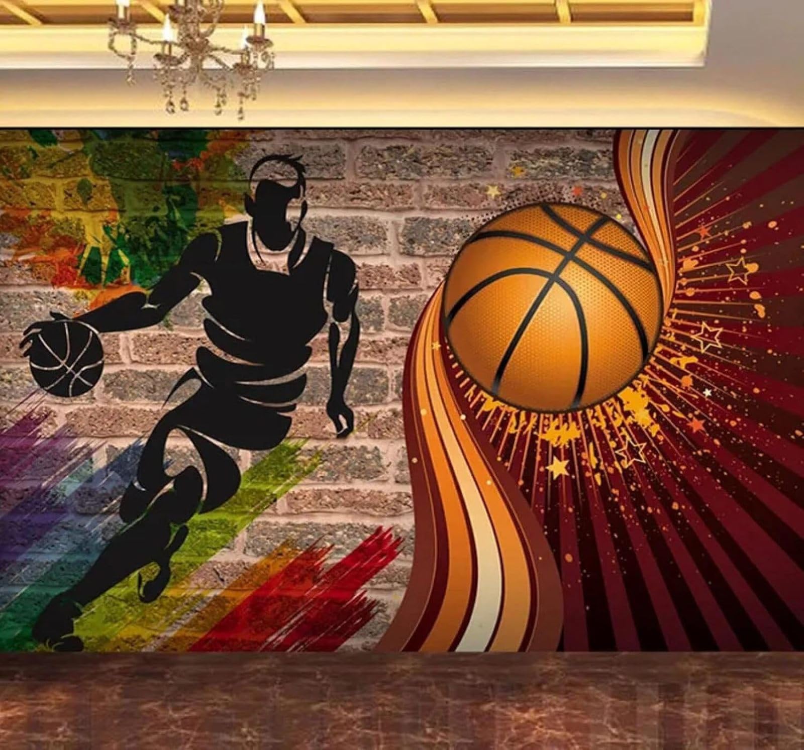 XLMING Brick Wall Creative Graffiti Basketball Café 3D Wallpaper Luxury Home Dining Decor Paste Sofa Living Room The Wall for Bedroom Mural-350cm×256cm