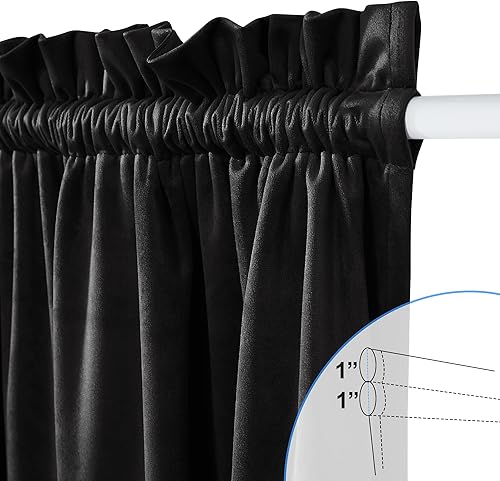 Miniatura 8 de NICETOWN Cortinas de terciopelo gris para puerta pequeña  Panel de cortina corta con bloqueo de luz con aislamiento térmico para sala de