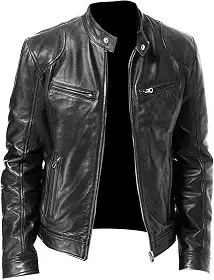 Elonglin Jaqueta masculina de couro sintético Moto forrada com lã térmica