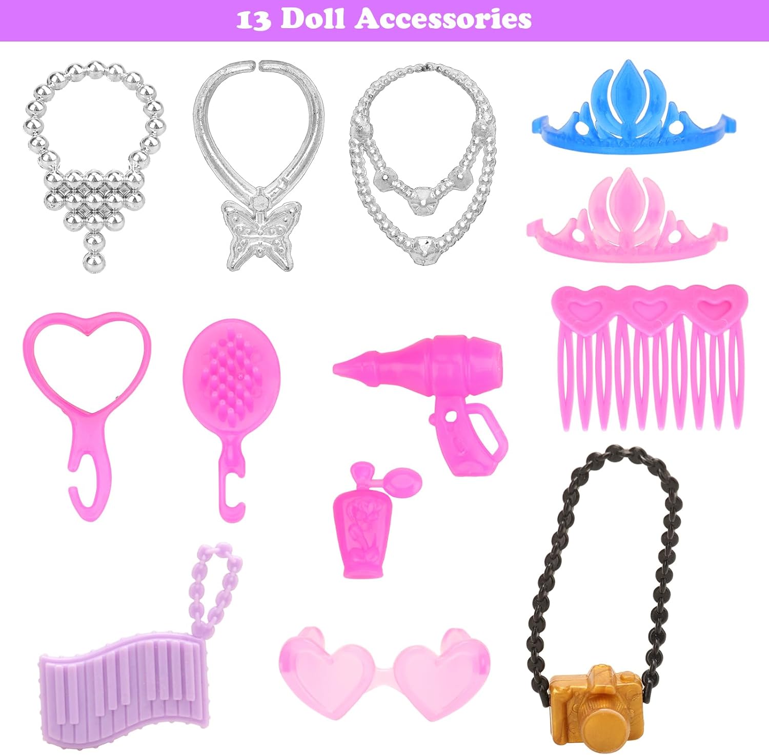 BARWA 56 Piece 11.5 inch Doll Fashion Accessory Bundle with 15 Hangers, Laptop Set, Makeup Kit, High Heels Shoes, Gladiator Sandals, Sunglasses, Hair Elastics, Sport Bottles, Waist Bag