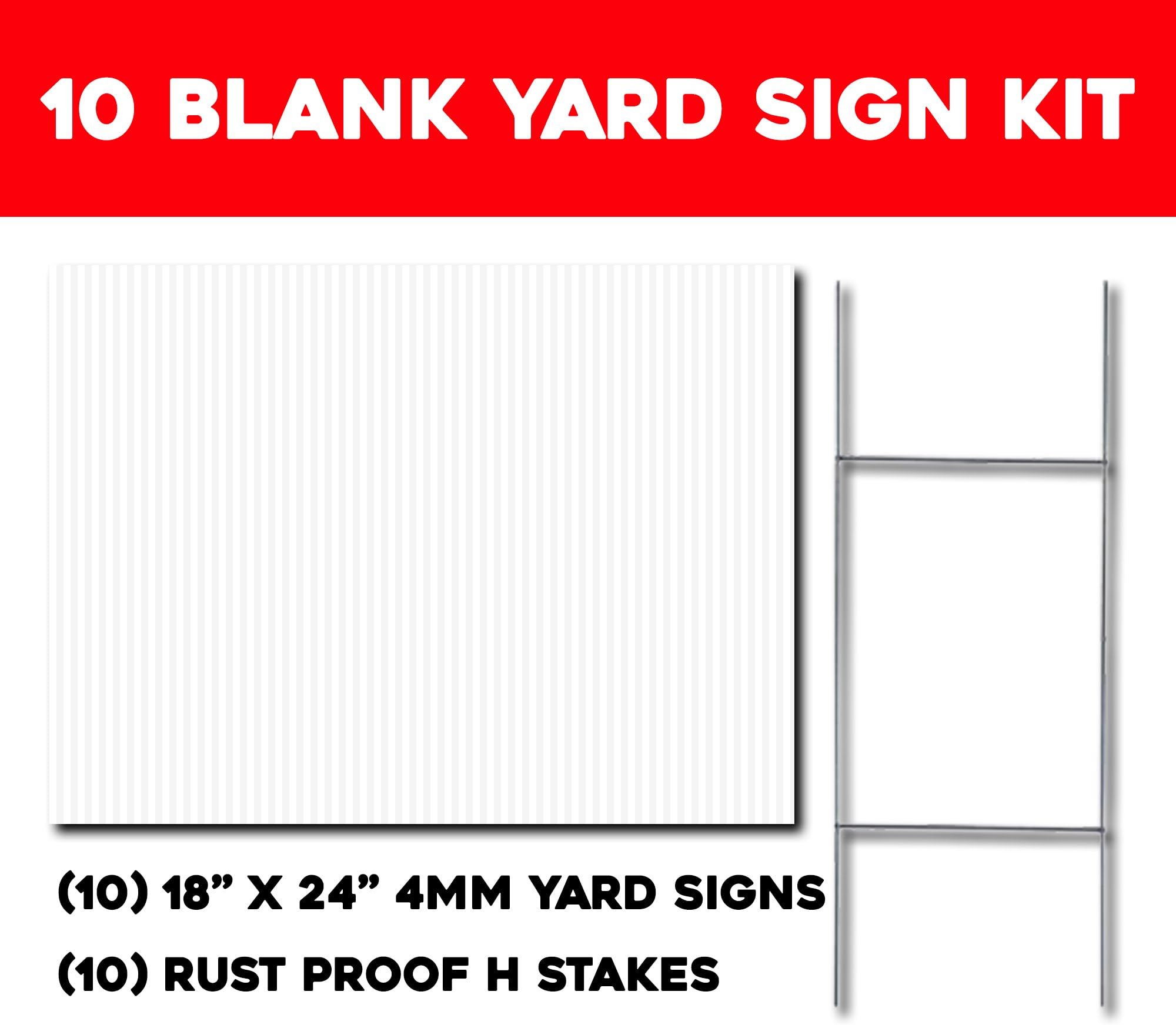Factory Blue Blank Yard Signs Kit, Box of 10, 18x24 with H-Stakes for Garage Sale Signs, for Rent, Open House, Estate Sale, Now Hiring, or Political Lawn Sign