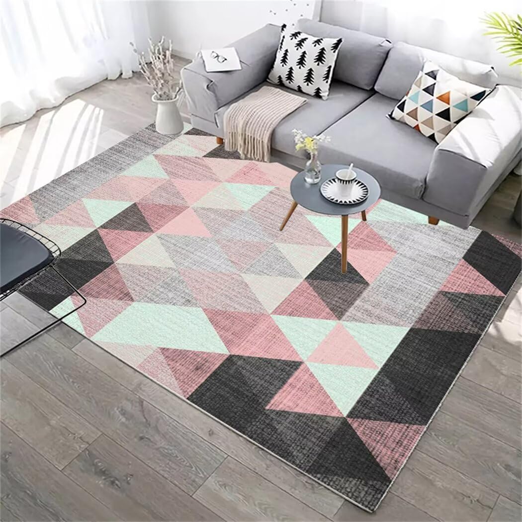Tapis chambre rose 200x280cm à motif géométrique pour salon